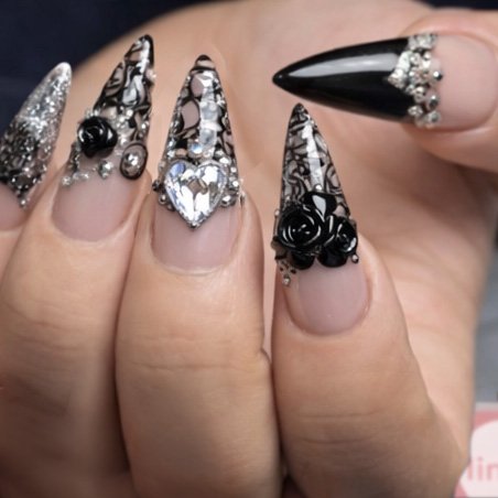 【スカルプ】ゴシック/地雷系★ロング＆アートやり放題(3D/特大パーツ2個付)